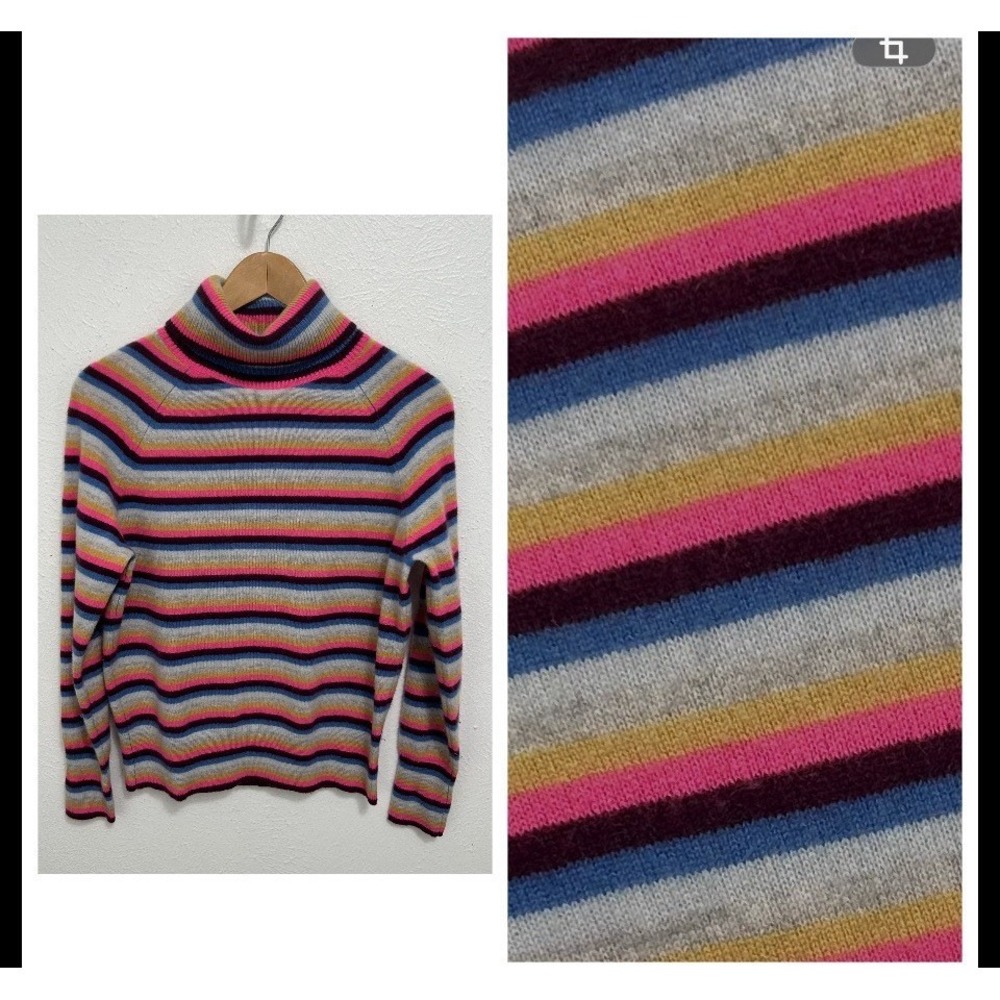 White + Warren  100% Cashmere Colorful Striped Turtleneck Sweater Sz S Cozy Soft
